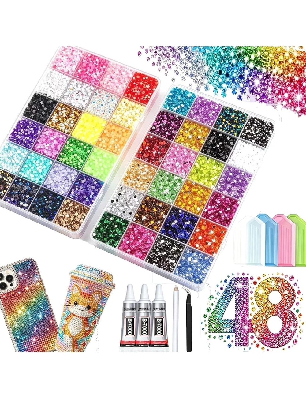 48-Color Rhinestone Gem Kit - Multicolor Craft Gems